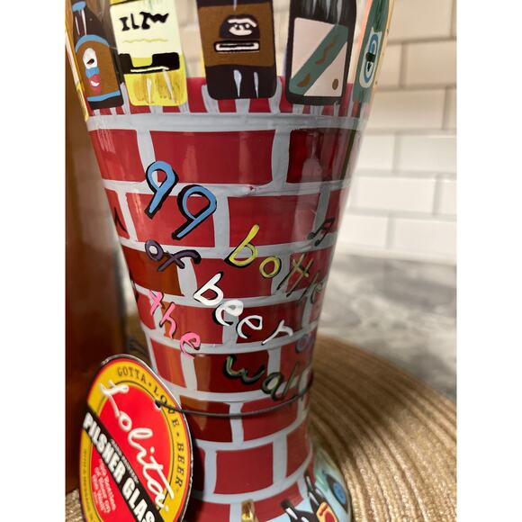 Lolita Hand Painted Pilsner Glass 99 Bottles of Beer on the Wall  NEW in Box - Picture 3 of 11